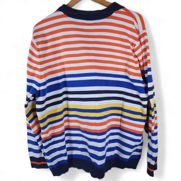 Vintage Tommy Hilfiger Mockneck Zip Sweater Wmn's 3X Orange Yellow Striped Y2K - Picture 2 of 10